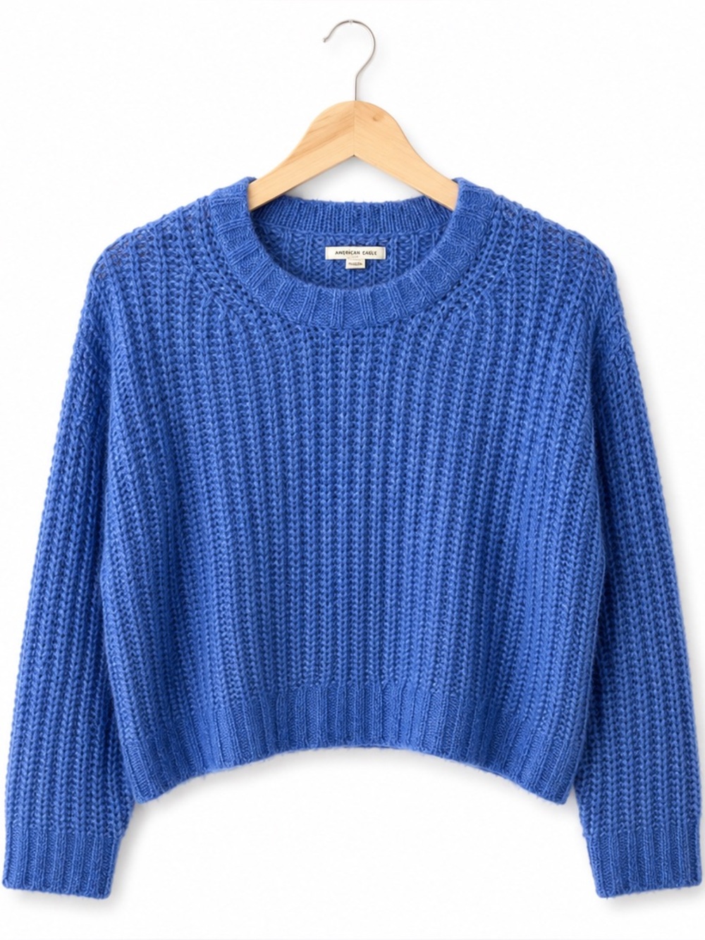 American Eagle Outfitters Blue Chunky Knit Sweater Oversized Crop Cottagecore